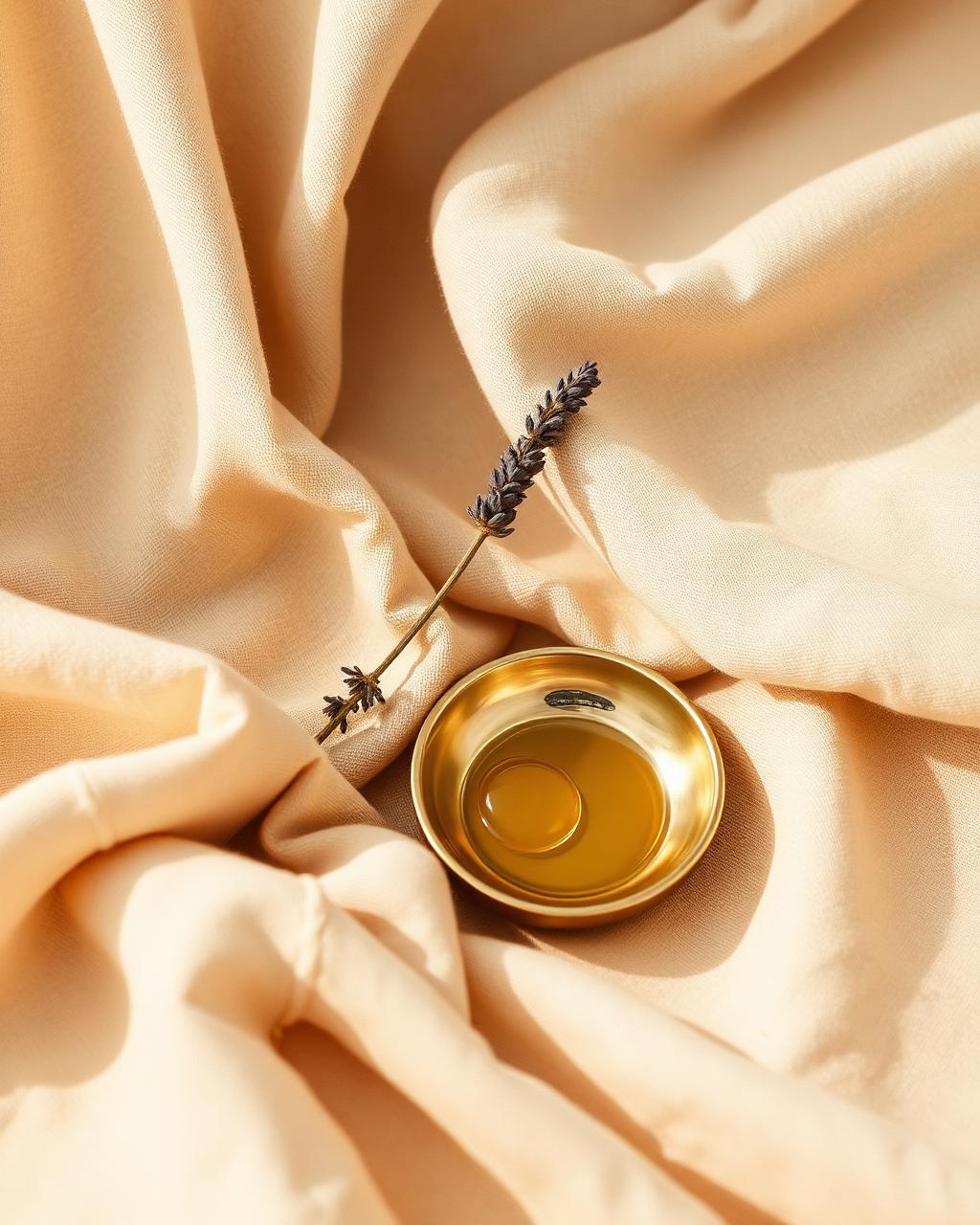 Detalle editorial de aceites y lavanda en el centro de Lorene François